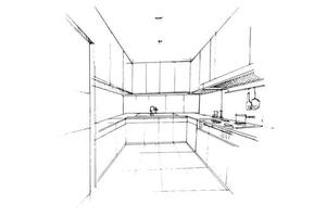 kitchen sketch drawing,Modern design,vector,2d illustration
