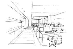 office work area sketch drawing,Modern design,vector,2d illustration vector