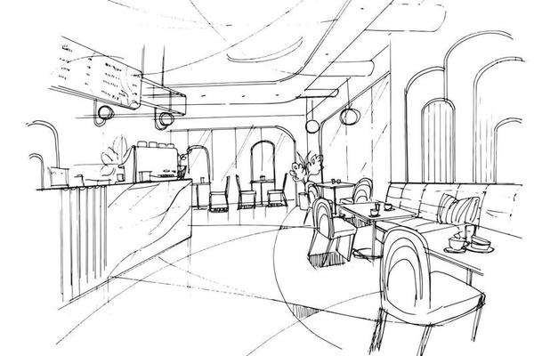 Beverage and dessert shop sketch drawing,Modern design,vector,2d illustration