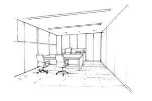 Sketch drawing of a manager's room in an office space,Modern design,vector,2d illustration vector