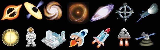 Drawings of astronomy, the universe, and space travel spaceship,2d illustration