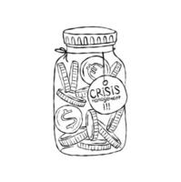 a Jar with a coins. Savings for future. Financial crisis concept. Crisis management metaphor. Cash in a Glass. vector