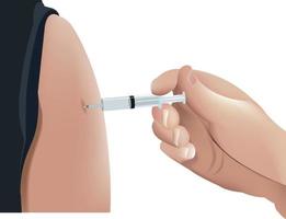 Doctor injects a vaccine into a patient's arm. White background. vector