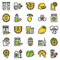 iconos de vitamina c establecer vector plano