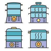 Steamer icons set line color vector