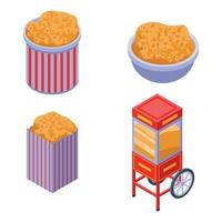 Popcorn icons set, isometric style vector