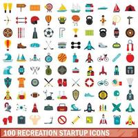 100 iconos de inicio de recreación establecidos, tipo plano vector