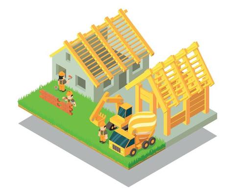Village concept banner, isometric style