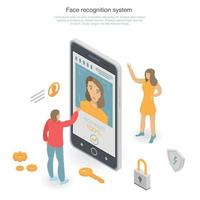 Face recognition concept background, isometric style vector