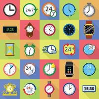 Conjunto de iconos de tiempo y reloj, estilo plano vector