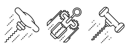 conjunto de iconos de sacacorchos, estilo de esquema vector