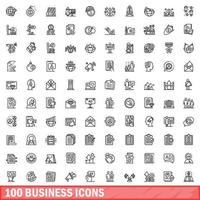 100 business icons set, outline style vector