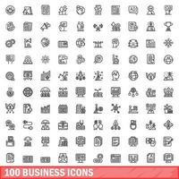 100 business icons set, outline style vector