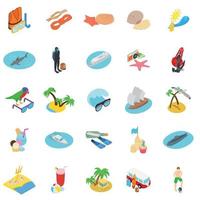 Tourist diving icons set, isometric style vector