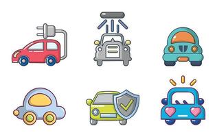 conjunto de iconos de coche, estilo de dibujos animados vector