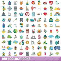 100 ecology icons set, cartoon style vector