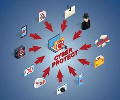 Cyber protect concept banner, isometric style vector