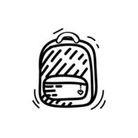 Backpack, hand-drawn in sketch style. Vector clip-art of a school or camping backpack. Monochrome. Backpack icon with doodle. Isolated element on white background