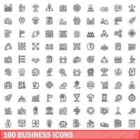 100 business icons set, outline style vector