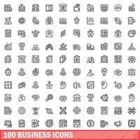 100 business icons set, outline style vector