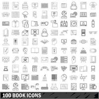 100 book icons set, outline style vector