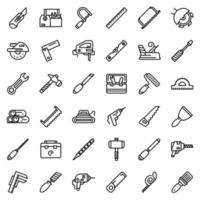 conjunto de iconos de herramientas de carpintero, estilo de esquema vector