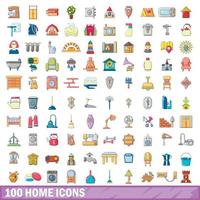 100 home icons set, cartoon style vector