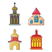 Church icon set, cartoon style vector