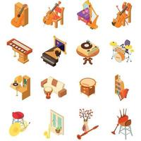 Music house icons set, isometric style vector