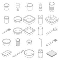 Plastic tableware icons set vector outine