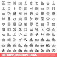 100 construction icons set, outline style vector