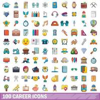 100 career icons set, cartoon style