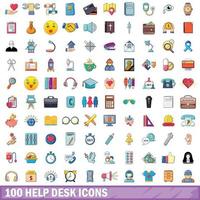 100 help desk icons set, cartoon style vector