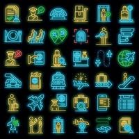 Passport control icons set vector neon