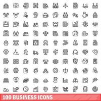 100 business icons set, outline style vector