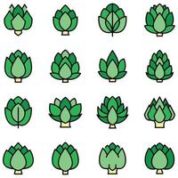 conjunto de iconos de alcachofa vector plano