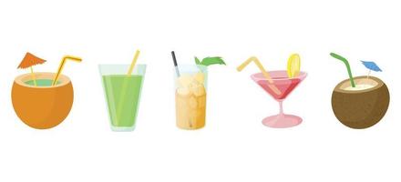 Cocktail icon set, cartoon style vector