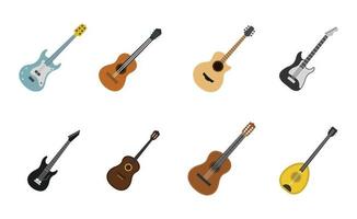 conjunto de iconos de guitarra, estilo plano vector