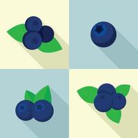 Bilberry icons set, flat style vector