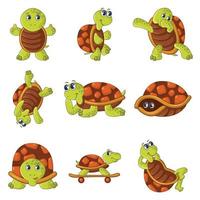 Conjunto de iconos de tortuga feliz, estilo de dibujos animados vector