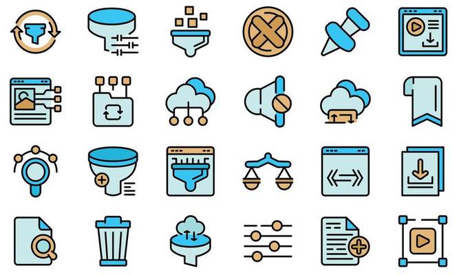 Filter search icons set line color vector
