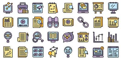 Market studies icons set line color vector