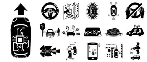 conjunto de iconos de coche sin conductor, estilo simple vector