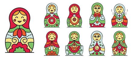 Nesting doll icons set line color vector