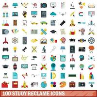 100 study reclame icons set, flat style vector