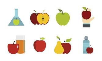 conjunto de iconos de manzana, estilo plano vector