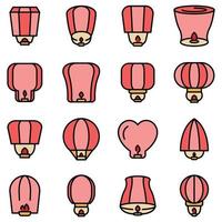 Floating lantern icons set vector flat