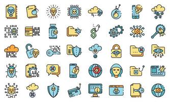 Cyber attack icons set vector flat