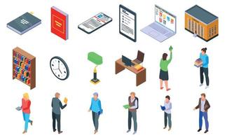 Library icons set, isometric style vector