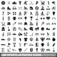 100 sports activities icons set, simple style vector